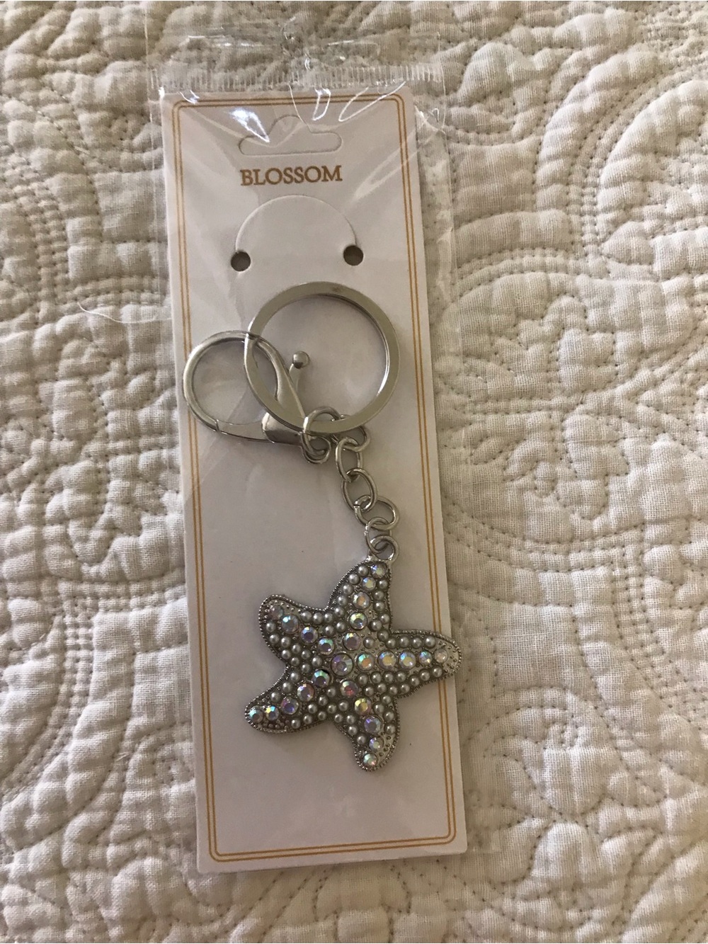 Blossom Crystal Starfish Keychain - Silver